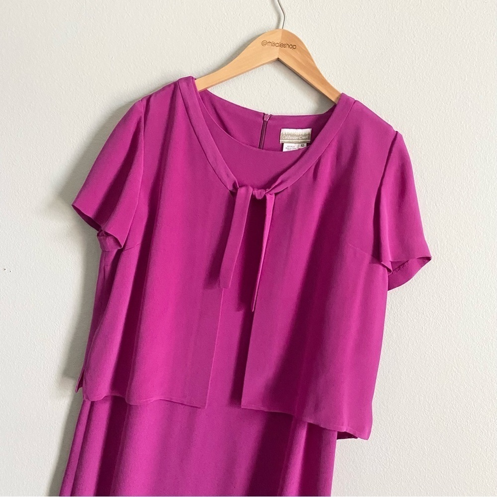 Coldwater Creek Fuchsia Pink Silk Chiffon Sheath Dress and Shrug Set Size 12 - Picture 2 of 5